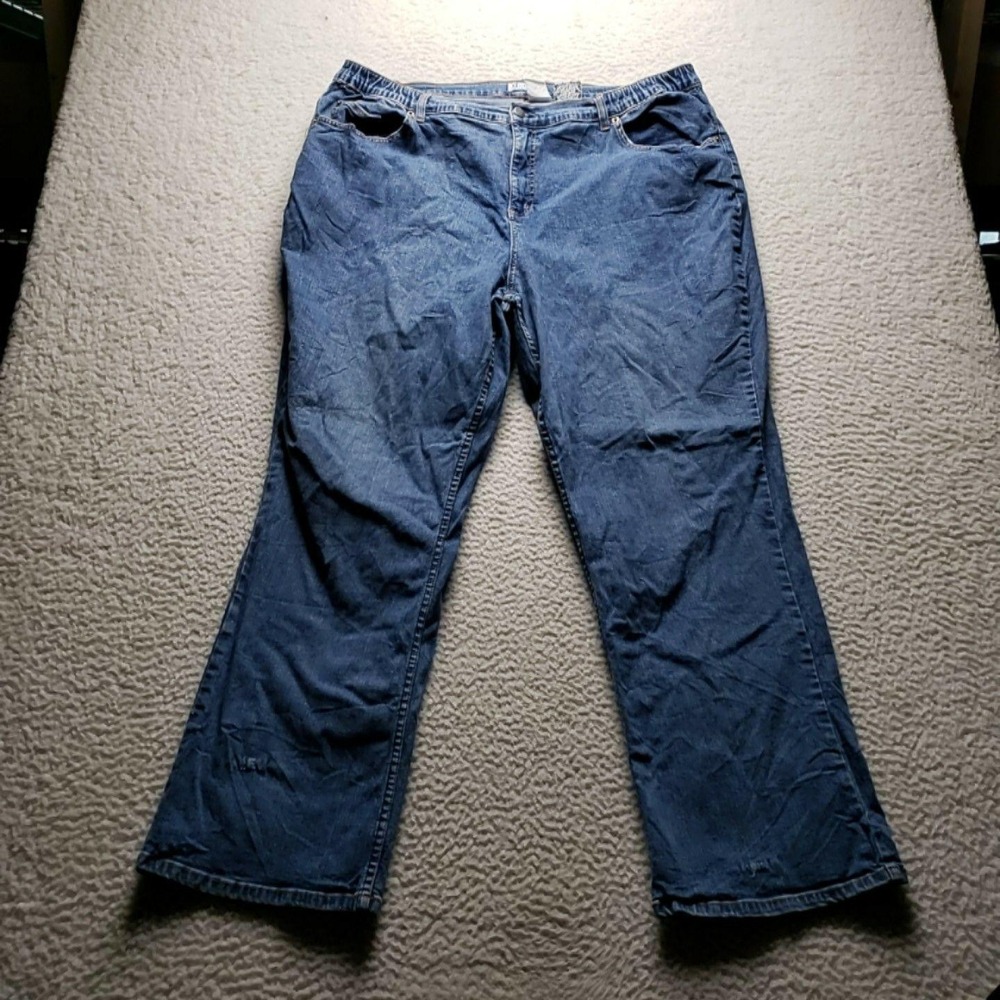 Denim & Co Jeans Womens Plus 18W Blue Medium Wash Relaxed Straight Stretch Denim